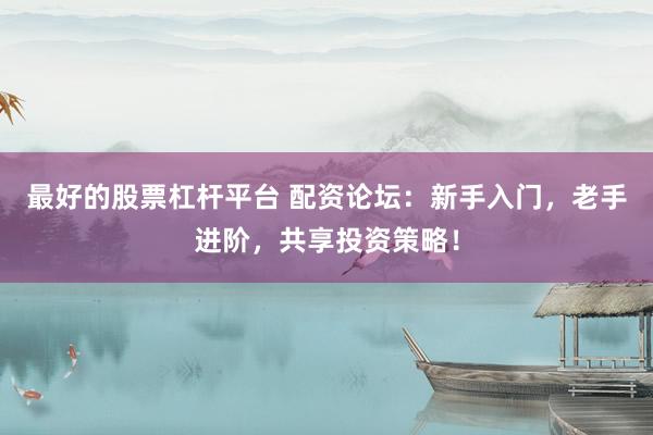 最好的股票杠杆平台 配资论坛：新手入门，老手进阶，共享投资策略！