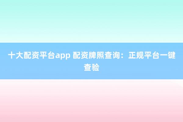 十大配资平台app 配资牌照查询：正规平台一键查验