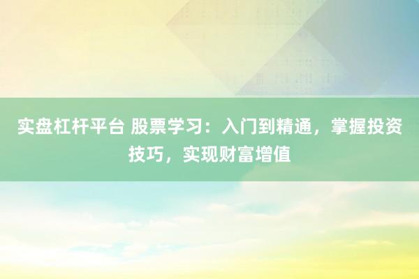 实盘杠杆平台 股票学习：入门到精通，掌握投资技巧，实现财富增值