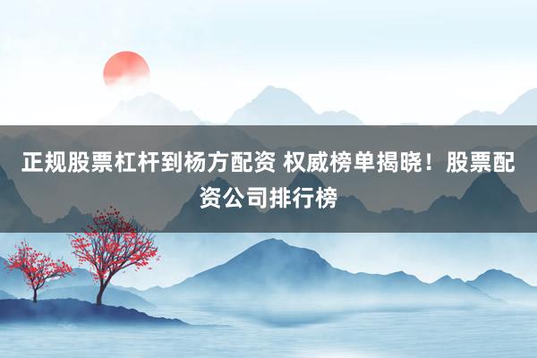 正规股票杠杆到杨方配资 权威榜单揭晓！股票配资公司排行榜